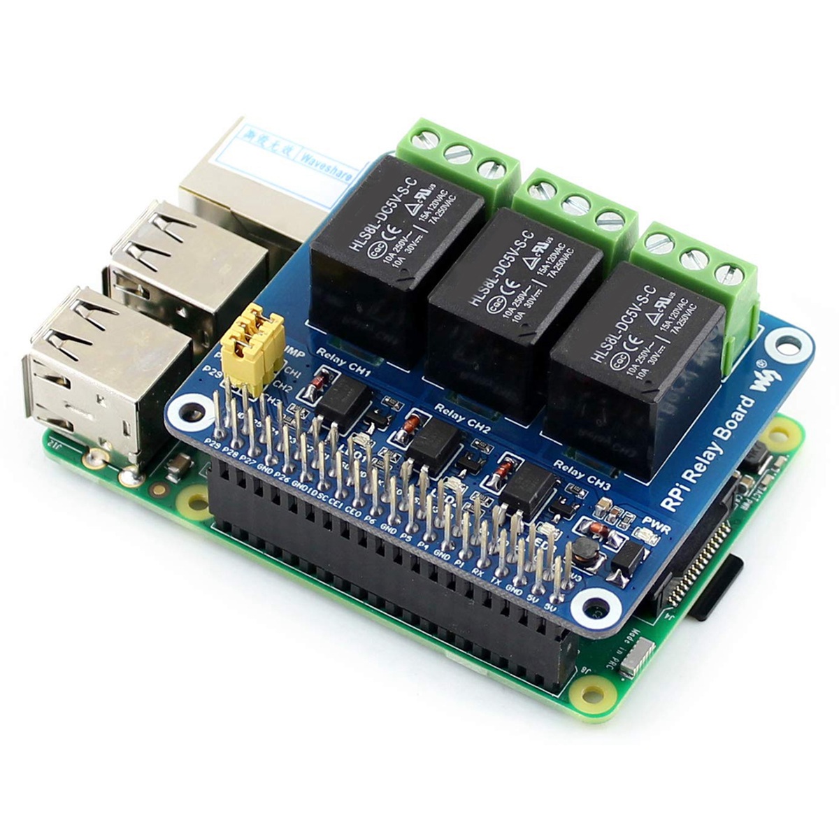 Pi Zero - Moduł przekaźnikowy Waveshare 5V 3-kanałowy, płytka